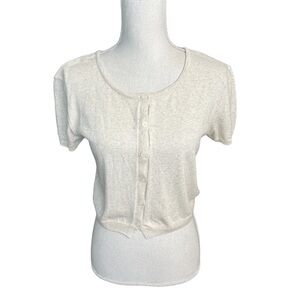 Ordinaire Cream Short Sleeve Button Down Cardigan Sweater